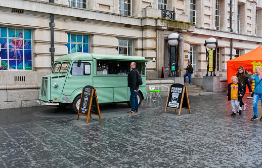 London. UK- 05.23.2021. A converted old van selling coffees by the Riverside Building as tourists and visitors return in numbers to this popular landmark.