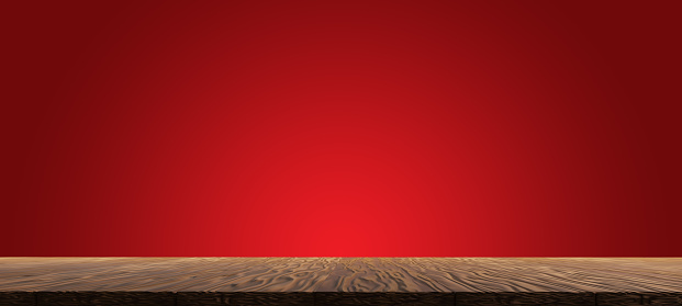 Blank wood on red background 3D render