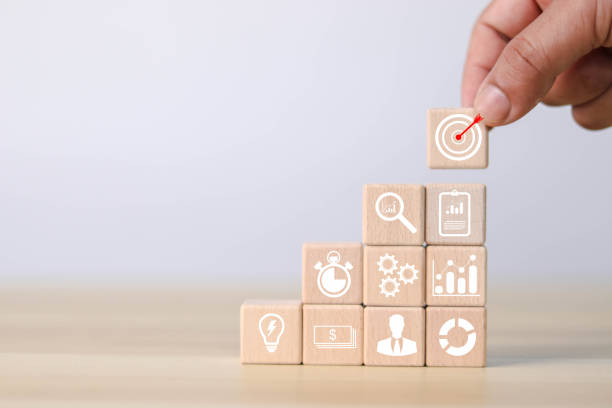 istock Wooden block drawn with business strategy 1480933020