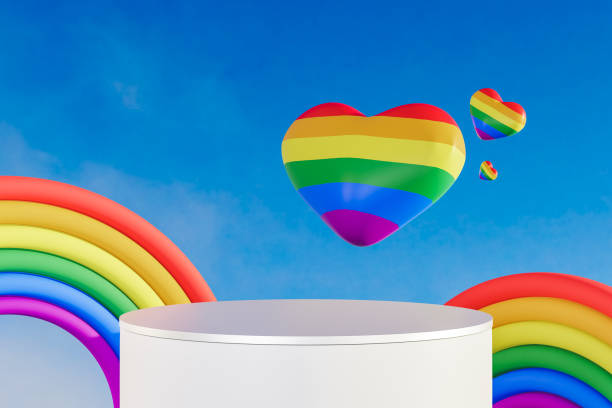 istock Rainbow on top of a product stand. 3d render 1480933772