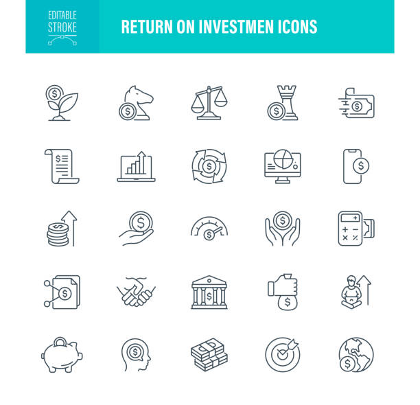 Return To Investment Icons Editable Stroke vector art illustration