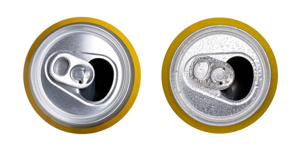 istock Aluminum can with drops and without, isolated on a white background. Top view. Beverages. Package. 1480934309