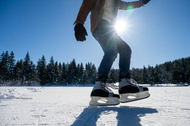 istock Male legs wearing ice skates 1480934360