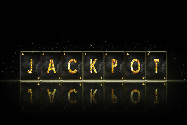 Jackpot, word, from alphabet on vintage playing cards. on a black background.Reflection. Glow. Casino. Gambling Background.