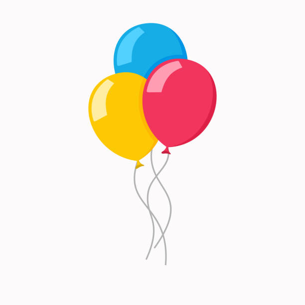 ilustraciones, imágenes clip art, dibujos animados e iconos de stock de ilustración vectorial del diseño de globo de cumpleaños de estilo plano. fondo de racimo de dibujos animados del globo. - globo aerostático