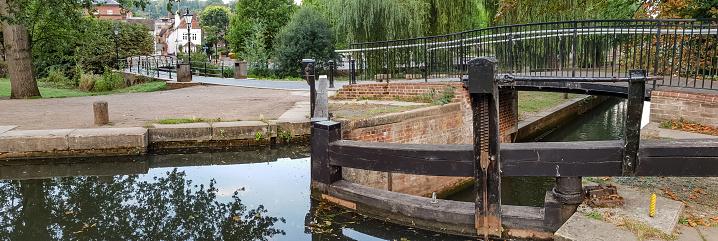 Millmead Lock famous place in Guildford River Wey navigation Surrey England Europe