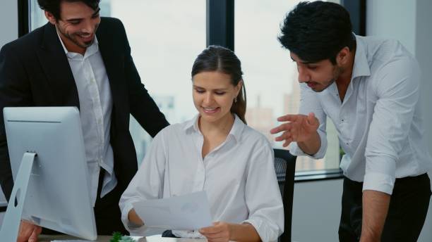 istock Business officer with teamwork brainstorming and talking at office 1480942783