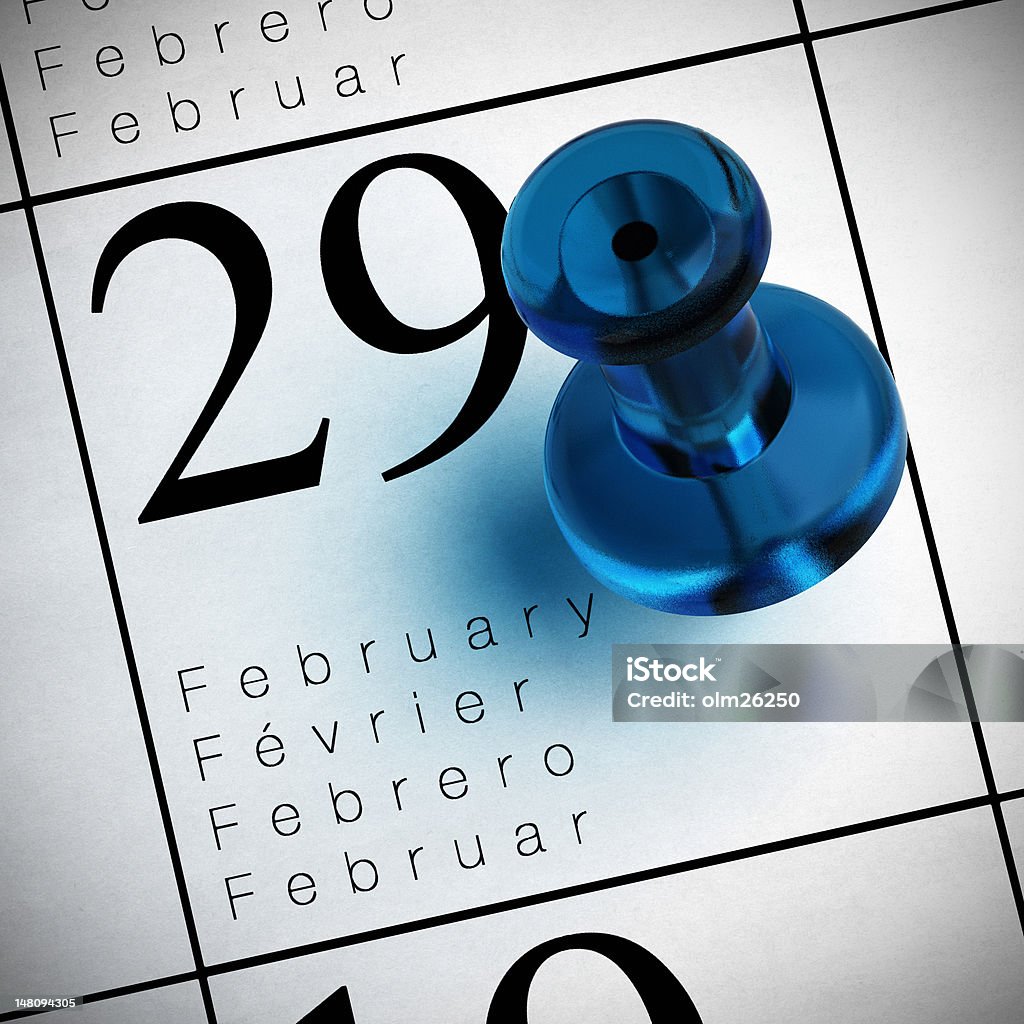 leap year, february the 29th calendar where it's written february the 29th with a blue thumbtack Leap Year Stock Photo