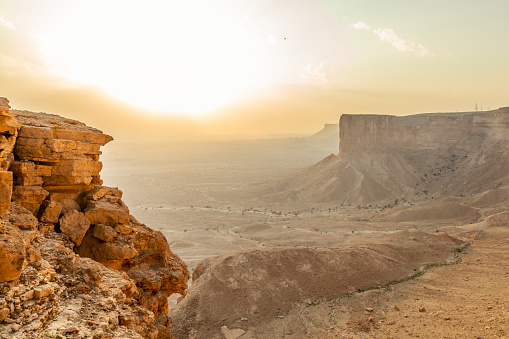 The Jabal Tuwaiq Mountains, with desert landscape, Riyadh, Saudi Arabia