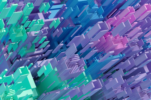 Abstract Cityscape Background,  Metaverse, Smart City, Block Shapes, Blockchain, Big Data Technology Concept, 3d render.
