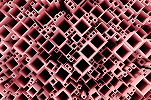 Stack of square shape tubes, pipes background, 3d render.