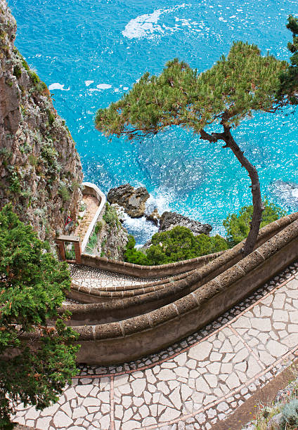 Capri view - Via Krupp Coast of Capri Island, view of sea and sea-cliff via krupp stock pictures, royalty-free photos & images