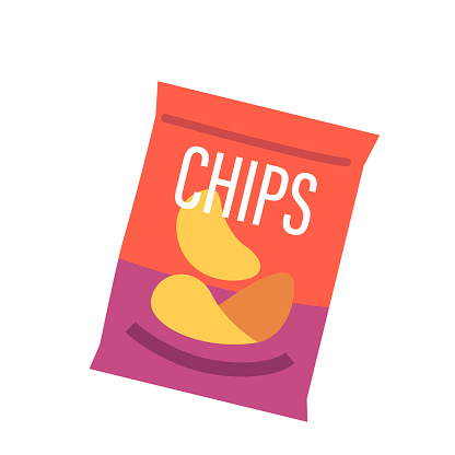 Convenient Package Containing Delicious Chips Isolated On White Background. Product for On-the-go Snacking, Vending Machines, Convenience Stores, Or Snack Bars. Cartoon Vector Illustration