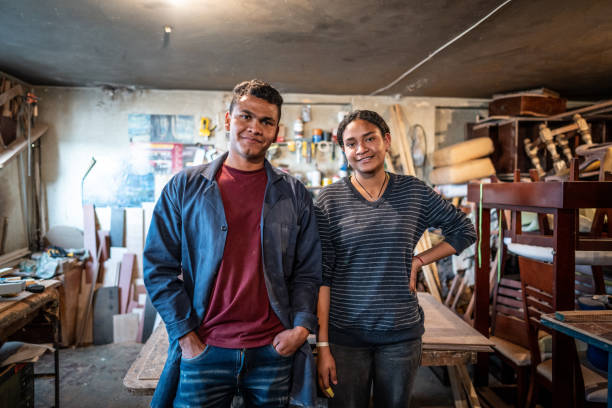 istock Portrait of coworkers at carpentry workshop 1480954069