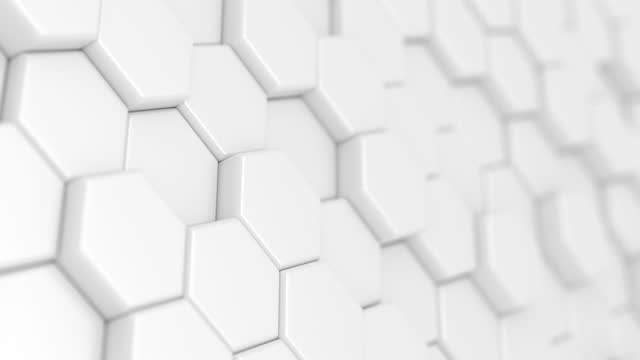 Seamless loop. White digital technological background with hexagon cells. 3d abstract illustration of honeycomb structure.