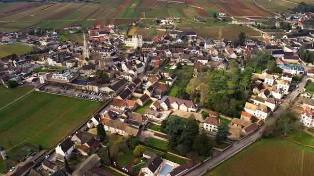 Aerial around the village Meursault in France