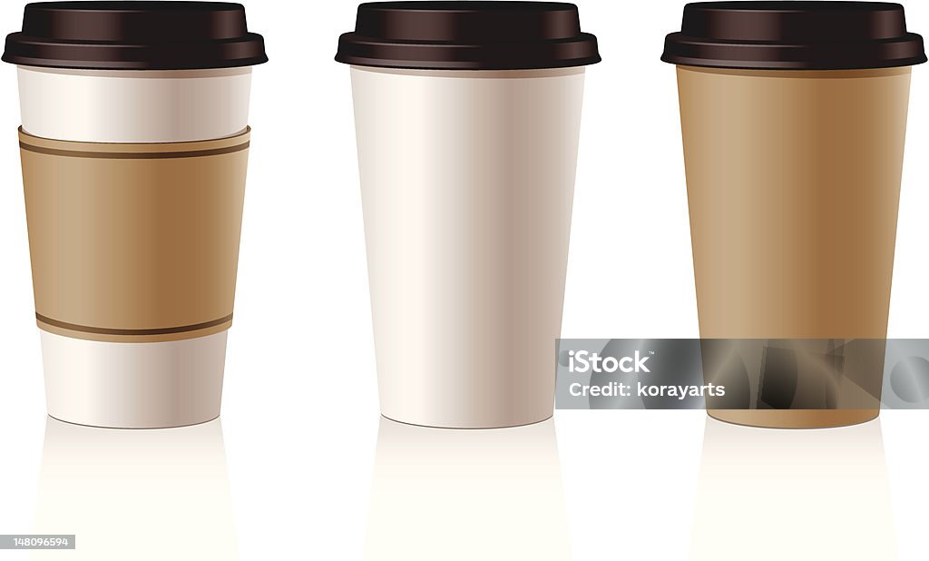 Coffee cups 3 Disposable or recyclable coffee cups on white background. Illustrator file incl. Polystyrene stock vector