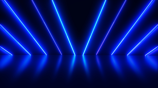 Abstract technology background with colorful light rays. shiny stripes.
