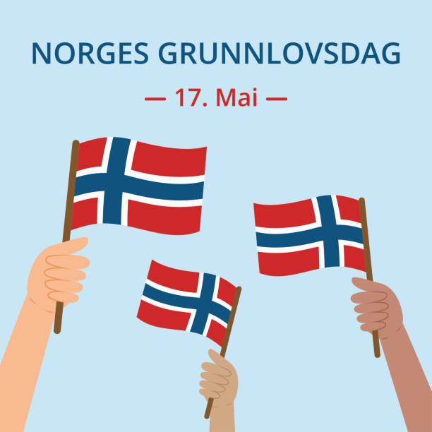 ilustrações, clipart, desenhos animados e ícones de bandeira do dia da constituição da noruega (norges grunnlovsdag). feriado nacional 17 de maio. modelo com diversas mãos segurando bandeiras norueguesas. formato quadrado para redes sociais. - norwegian flag norway flag freedom