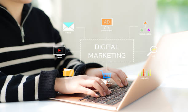 istock Digital marketing technology concept. E-commerce Technology, Online media, Online advertising, to help increase sales and increase online sales channels to reach consumers from all over the world. 1480968636