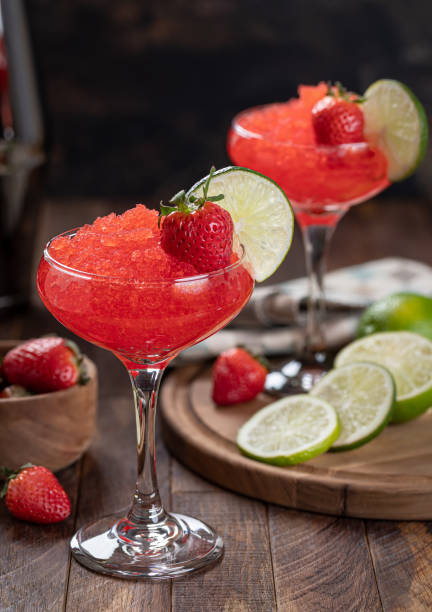 istock Frozen strawberry daiquiri cocktail with strawberries and lime 1480974746