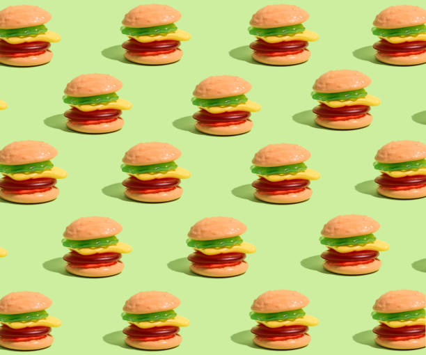 istock Creative pattern made with jelly gummy hamburgers 1480976094