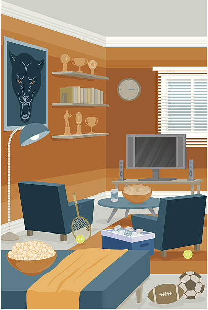 스포츠 객실 - domestic room trophy furniture television stock illustrations