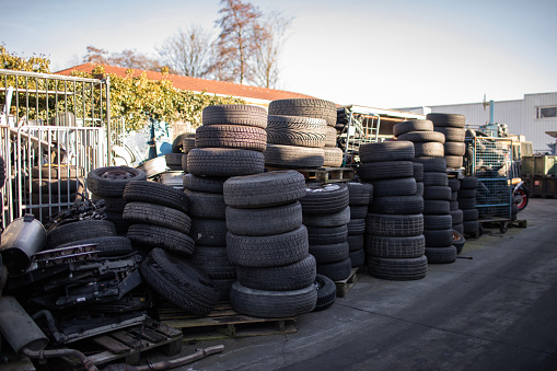Tyres in an automotive junkyard