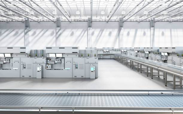 istock Factory interior with empty conveyor line and electric machine 1480981737