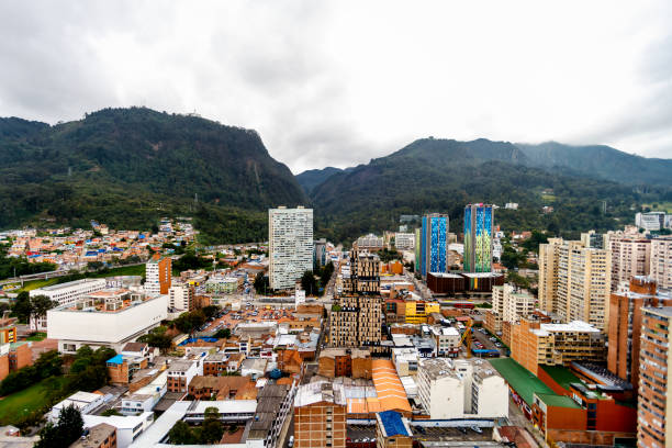 Panoramic view of buildings and university citadel with Monnserrate hill in the background stock photo