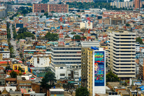 Bogota, Colombia - January 23, 2023: Panoramic view of Bogota's historic district