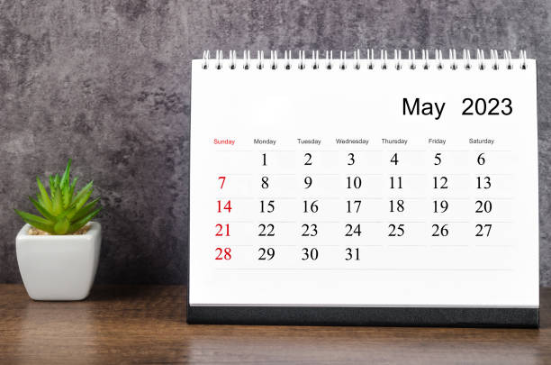The May 2023 Monthly desk calendar for 2023 year on wooden table. May 2023 Monthly desk calendar for 2023 year on wooden table. the may pictures stock pictures, royalty-free photos & images