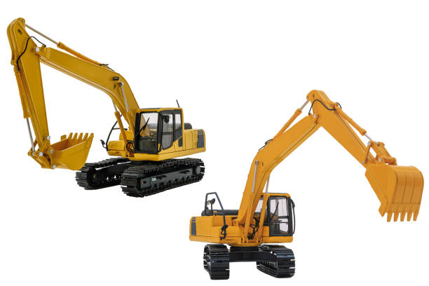 istock Two yellow excavator  model, machinery in heavy industry. 1480987737