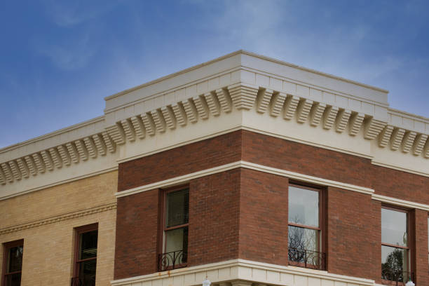 Architectural corner details of a older building downtown