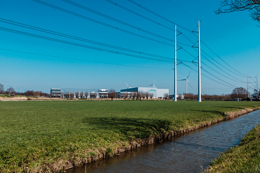 Wind turbines in an industrial zone in the Netherlands
