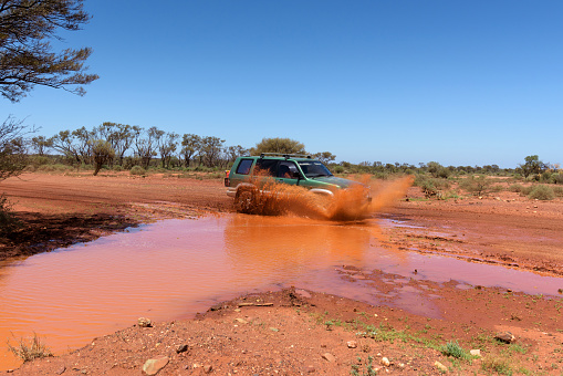 Floodway crossing on Gravel road. Outback, Western Australia