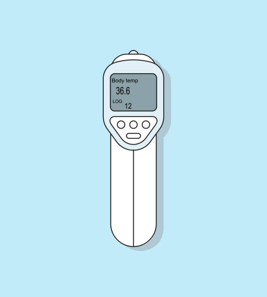 illustrazioni stock, clip art, cartoni animati e icone di tendenza di icona del termometro piatto, icona medica. - infrared thermometer