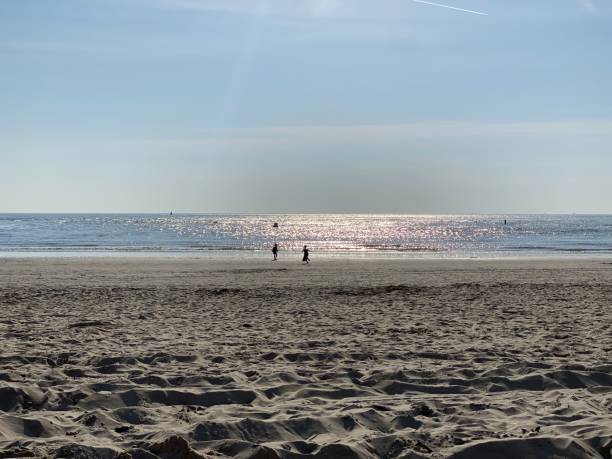 istock Two children on the sandy beach with sunshine and blue sky 1480998615