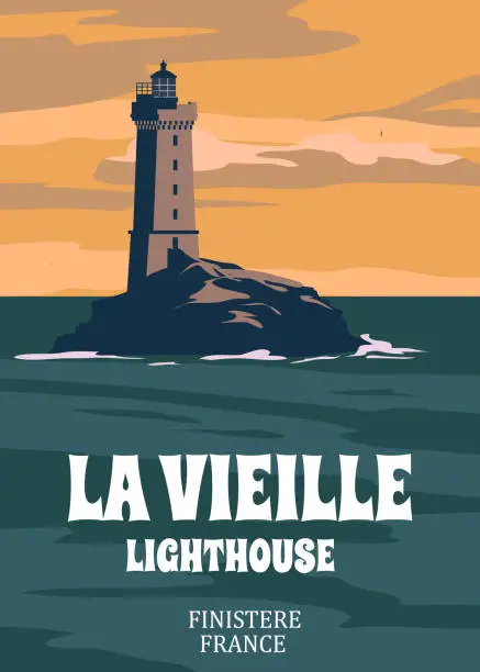 Vector illustration of Travel retro poster La Vieille Lighthouse