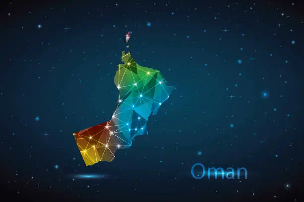 Vector illustration of Polygon Map of Oman. Vector Illustration Low Poly Color Rainbow