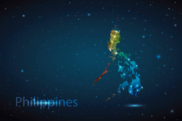polygon karte von philippinen. vektorgrafik low poly farbe regenbogen - philippines map manila philippines flag stock-grafiken, -clipart, -cartoons und -symbole