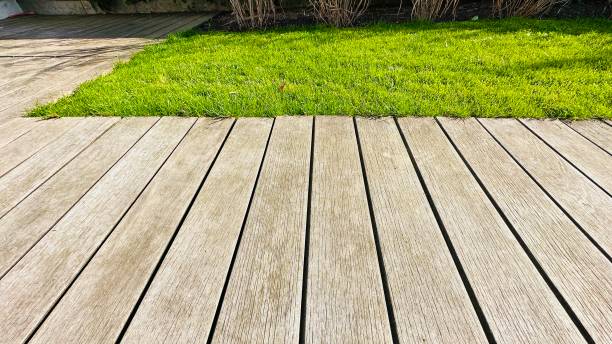 istock Freshly mown lawn and wooden planks 1481006825