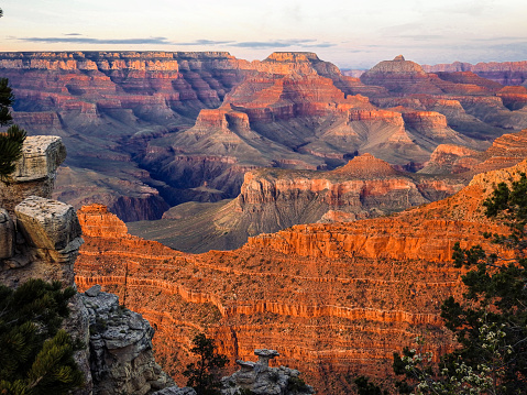 Sunset at the South Rim of the Grand Canyon National Park in Arizona, USA