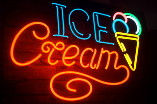 istock neon sign of  Fruit ice-cream in waffle cone. 1481008495