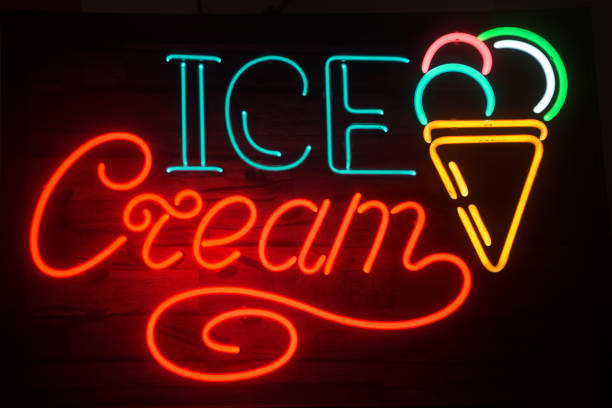 istock neon sign of  Fruit ice-cream in waffle cone. 1481008674