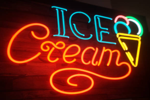 neon sign of  Fruit ice-cream in waffle cone.