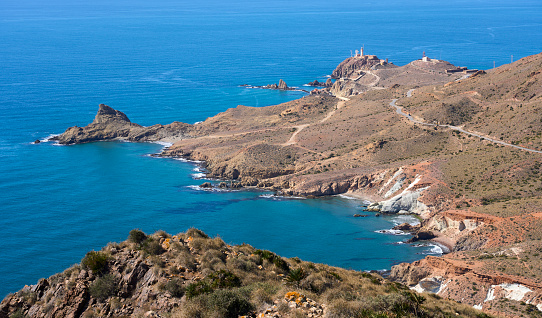 rocky landscape at the coastline of Cabo de Gata, Andalusia, Costa del Sol, Spain