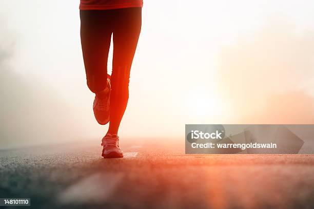 Runner Feet Sunrise Stock Photo - Download Image Now - Running, Jogging, Marathon