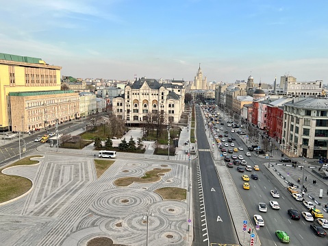 Moscow, Russia - April 08, 2023: View from above on Moscow city center