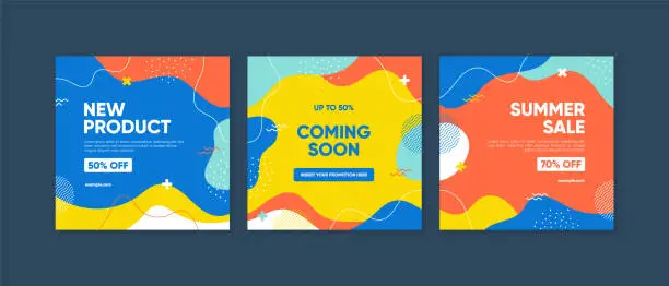 Vector illustration of Sale square banner template with abstract wavy lines concept